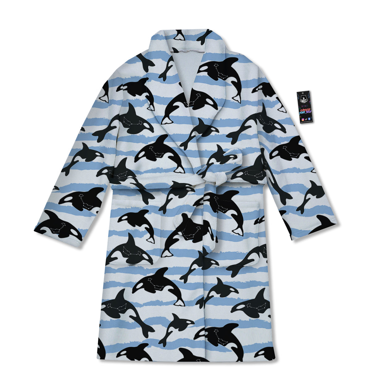 Striped Killer Whale Blue Print Pattern Bathrobe-grizzshop