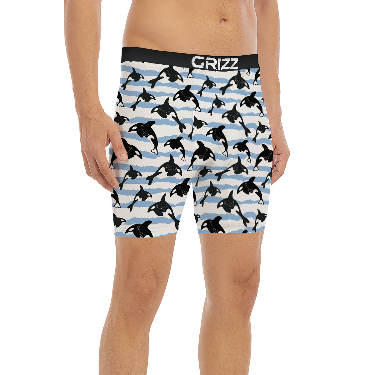 Striped Killer Whale Blue Print Pattern Boxer Briefs-grizzshop