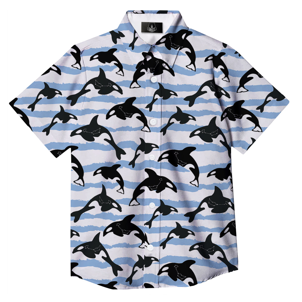 Striped Killer Whale Blue Print Pattern Button Up Shirt-grizzshop