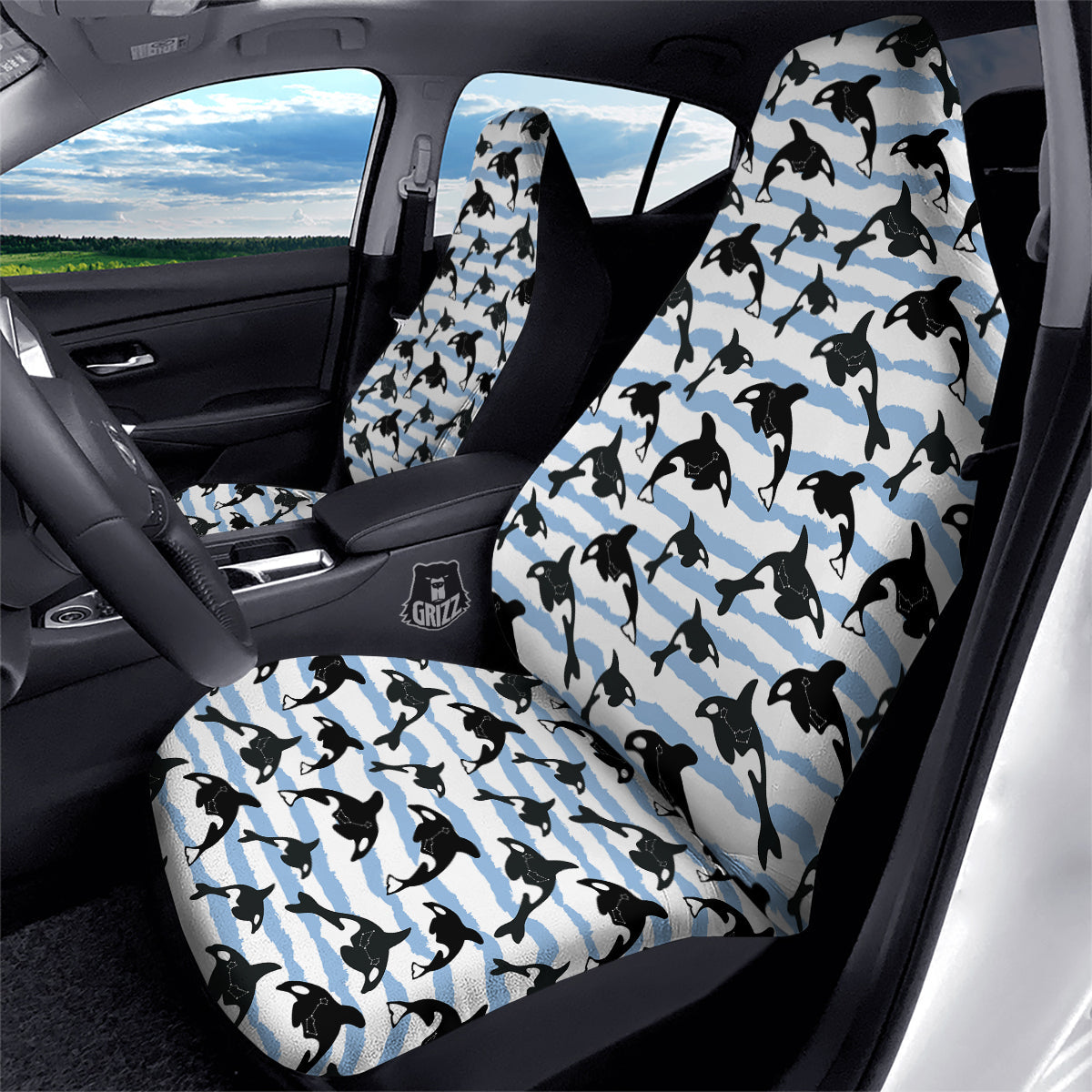 Striped Killer Whale Blue Print Pattern Car Seat Covers-grizzshop