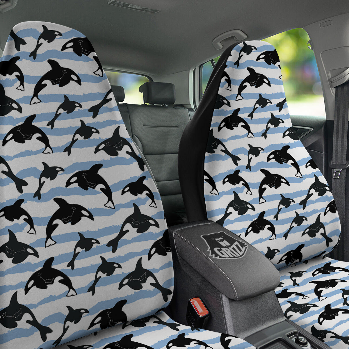 Striped Killer Whale Blue Print Pattern Car Seat Covers-grizzshop