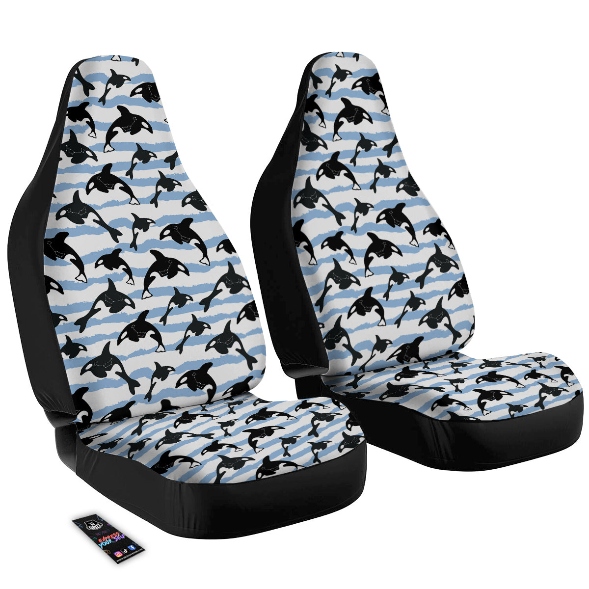 Striped Killer Whale Blue Print Pattern Car Seat Covers-grizzshop