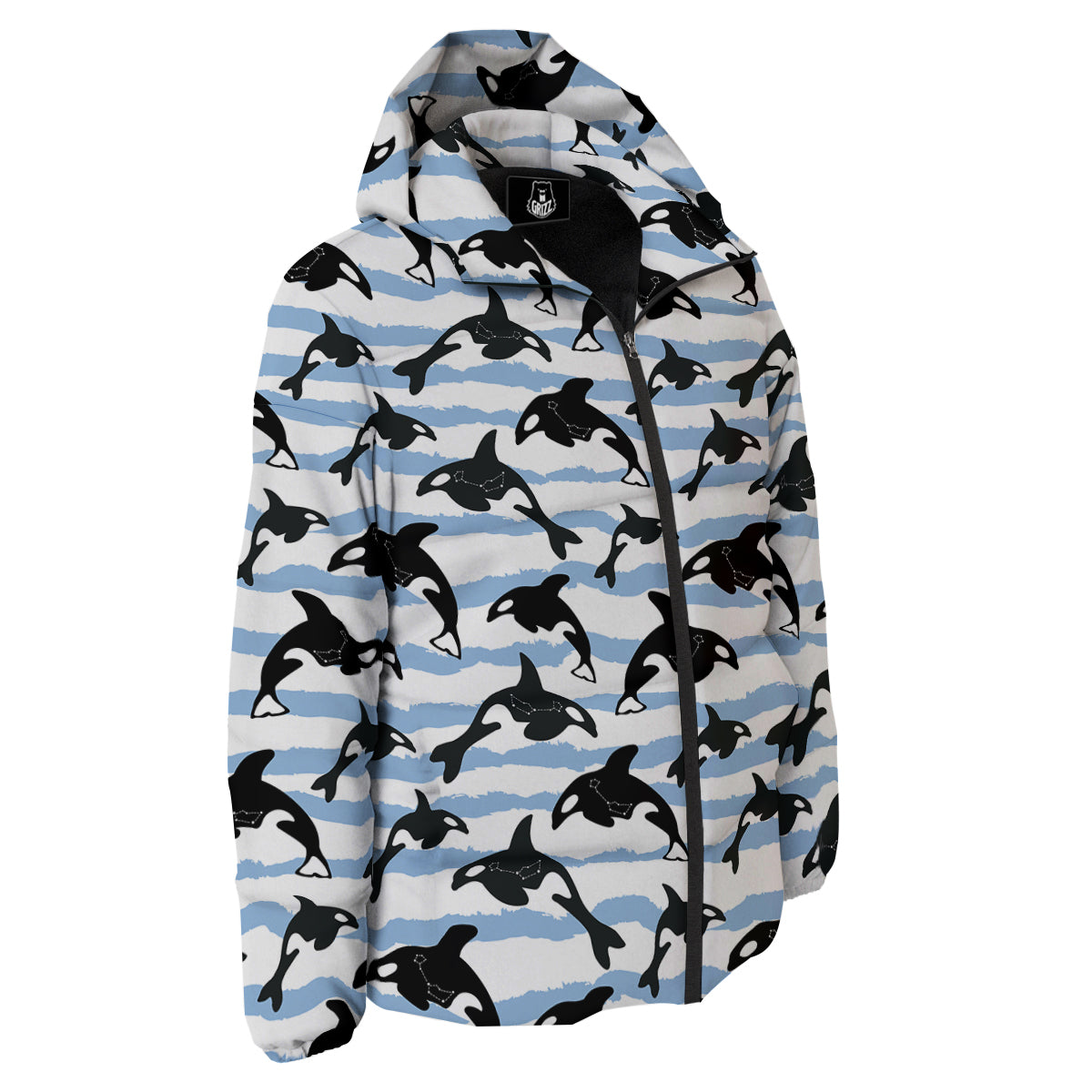 Striped Killer Whale Blue Print Pattern Down Jacket-grizzshop
