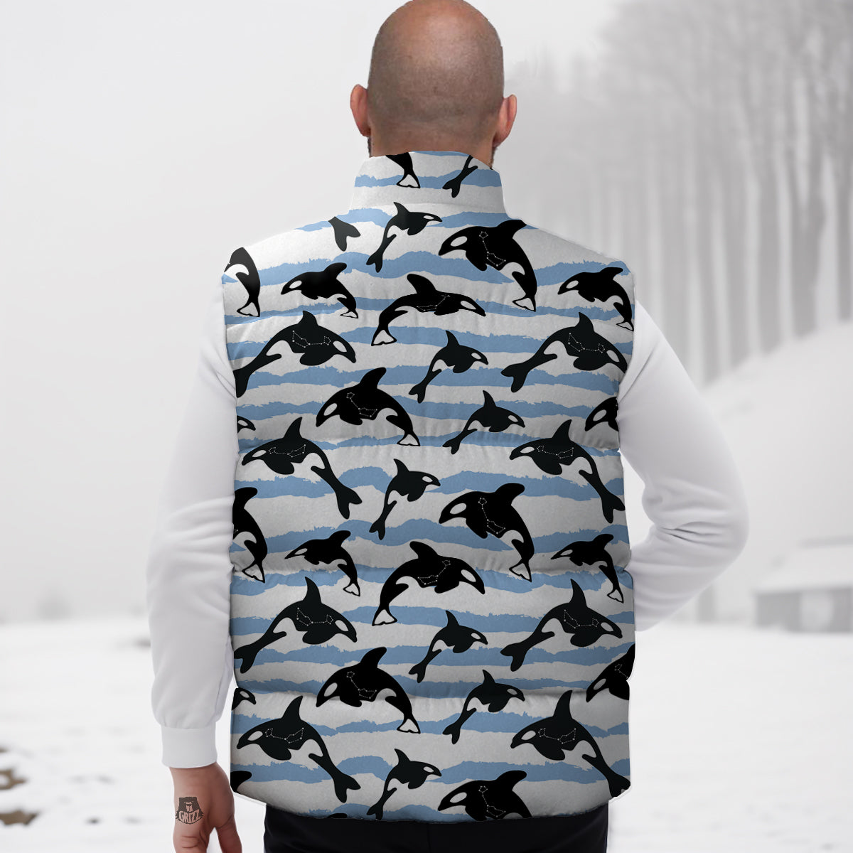 Striped Killer Whale Blue Print Pattern Down Vest