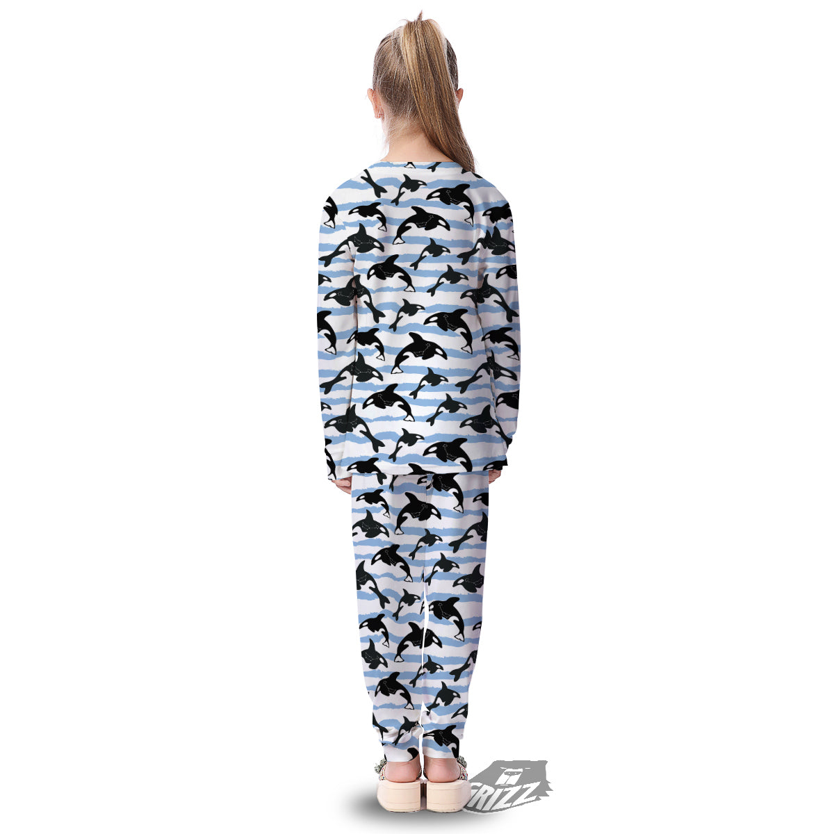 Striped Killer Whale Blue Print Pattern Kid's Pajamas-grizzshop