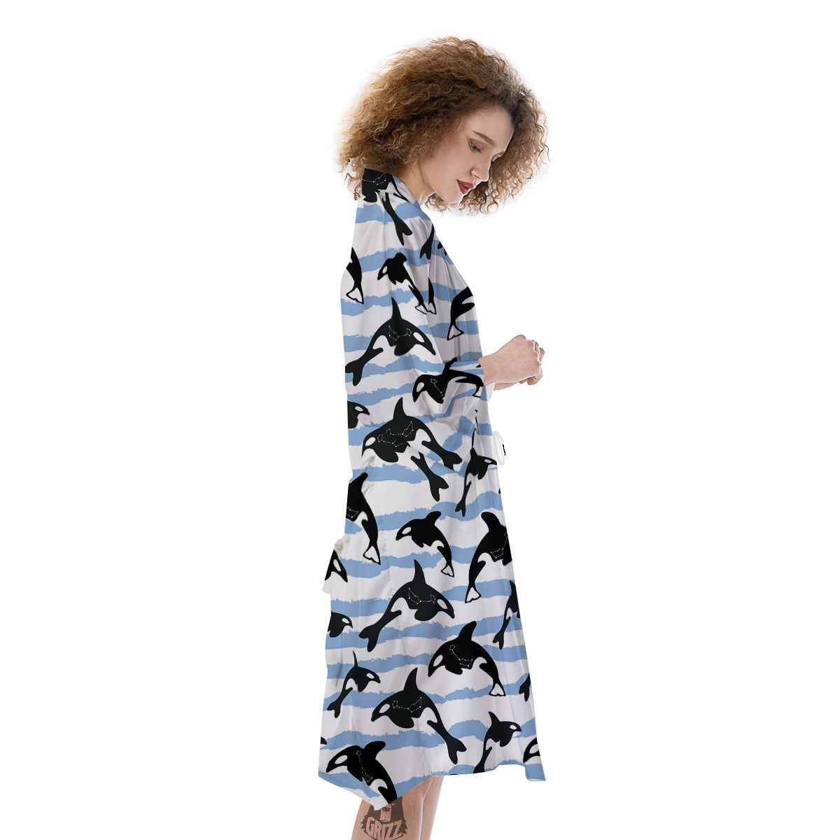 Striped Killer Whale Blue Print Pattern Kimono-grizzshop