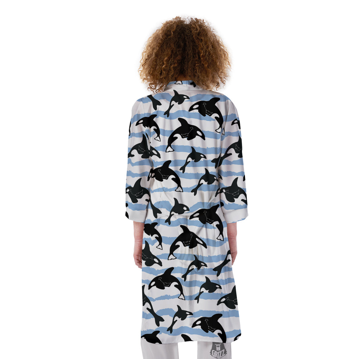 Striped Killer Whale Blue Print Pattern Kimono-grizzshop