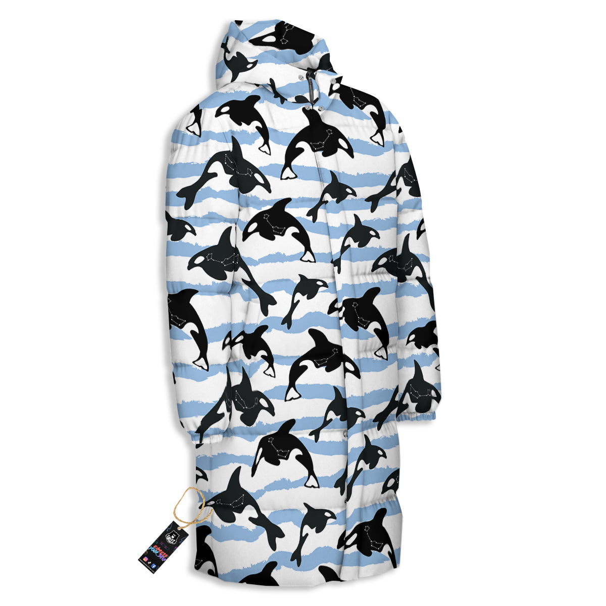 Striped Killer Whale Blue Print Pattern Long Down Jacket-grizzshop