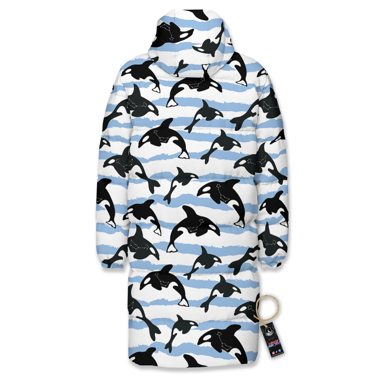 Striped Killer Whale Blue Print Pattern Long Down Jacket-grizzshop