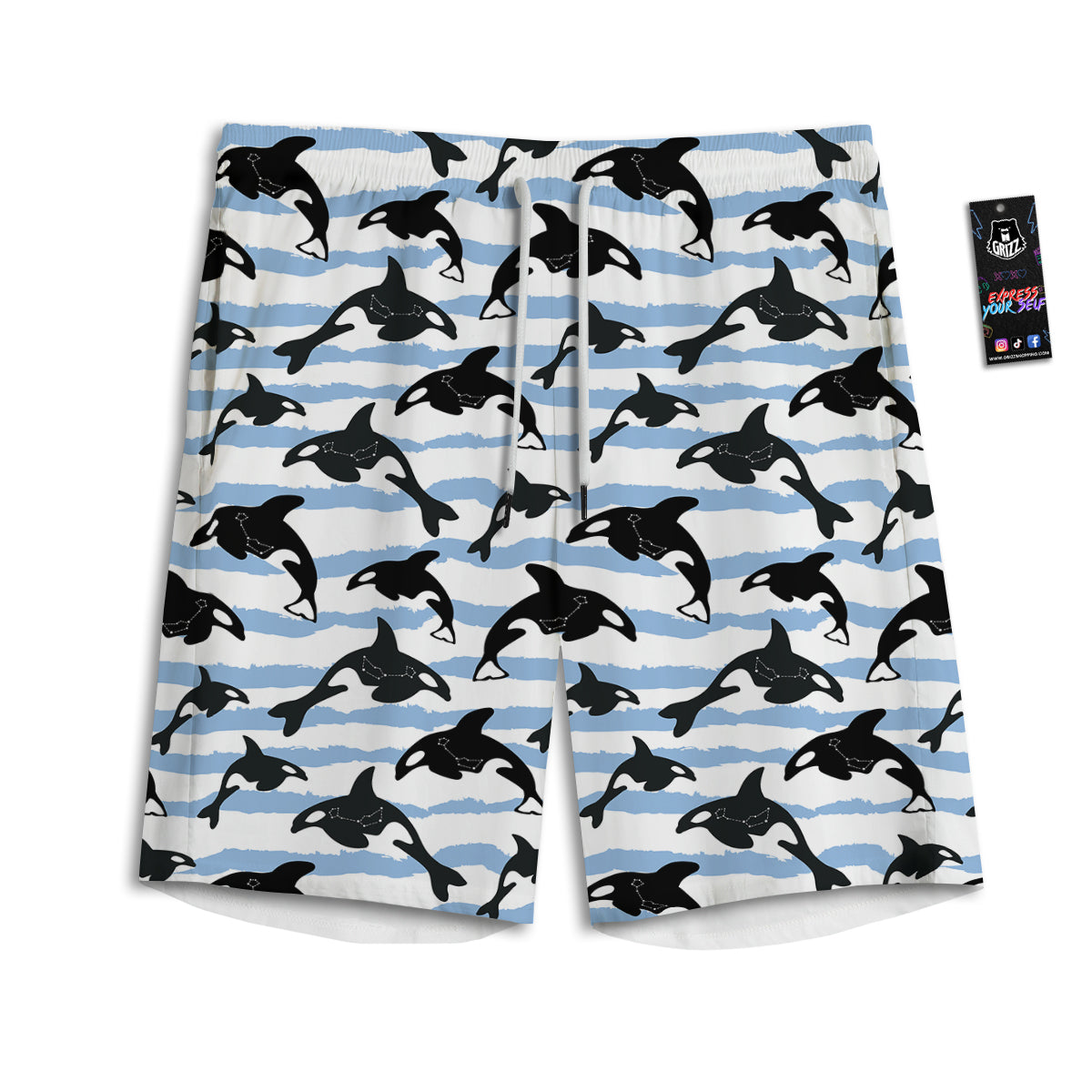 Striped Killer Whale Blue Print Pattern Men's Athletic Shorts