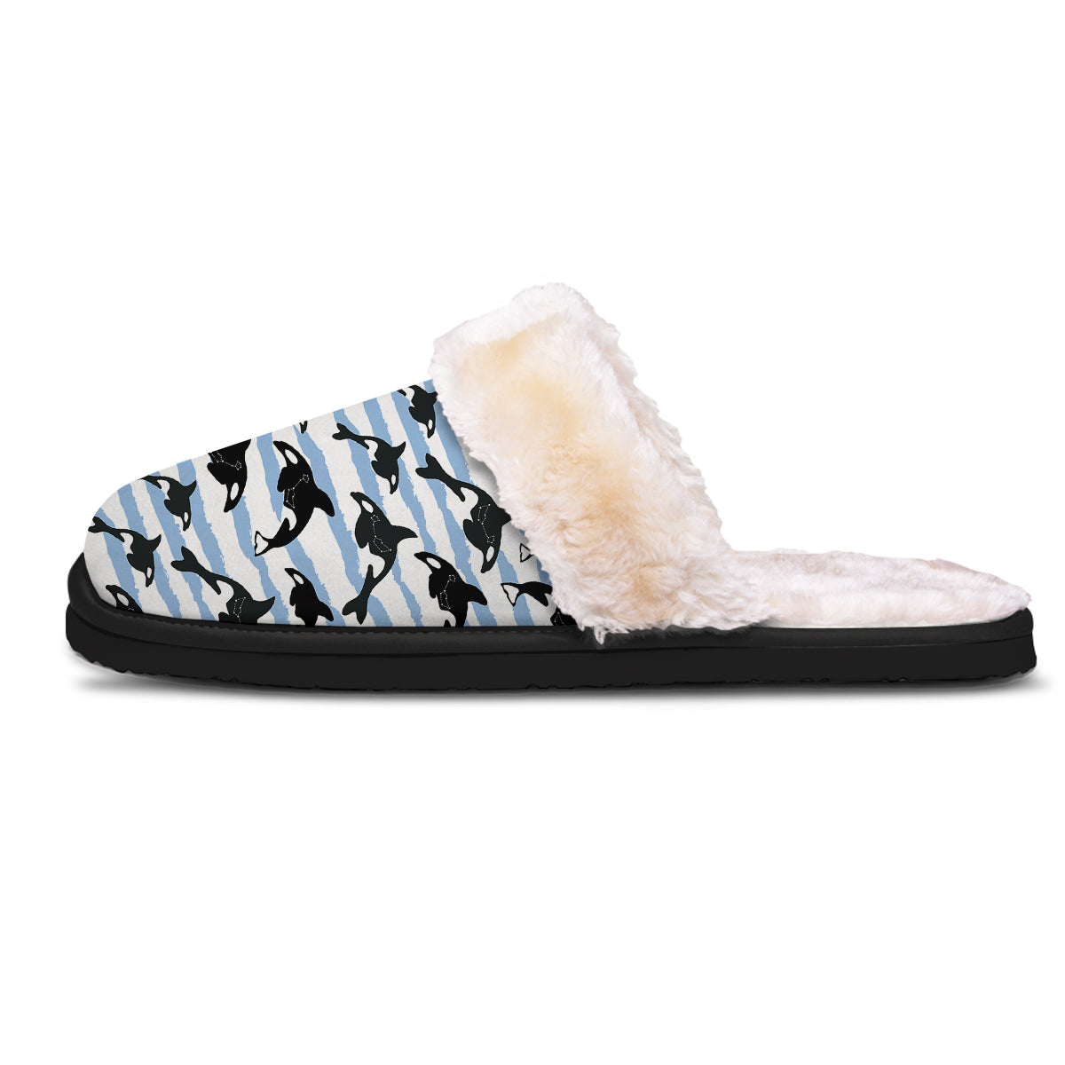 Striped Killer Whale Blue Print Pattern Slippers-grizzshop