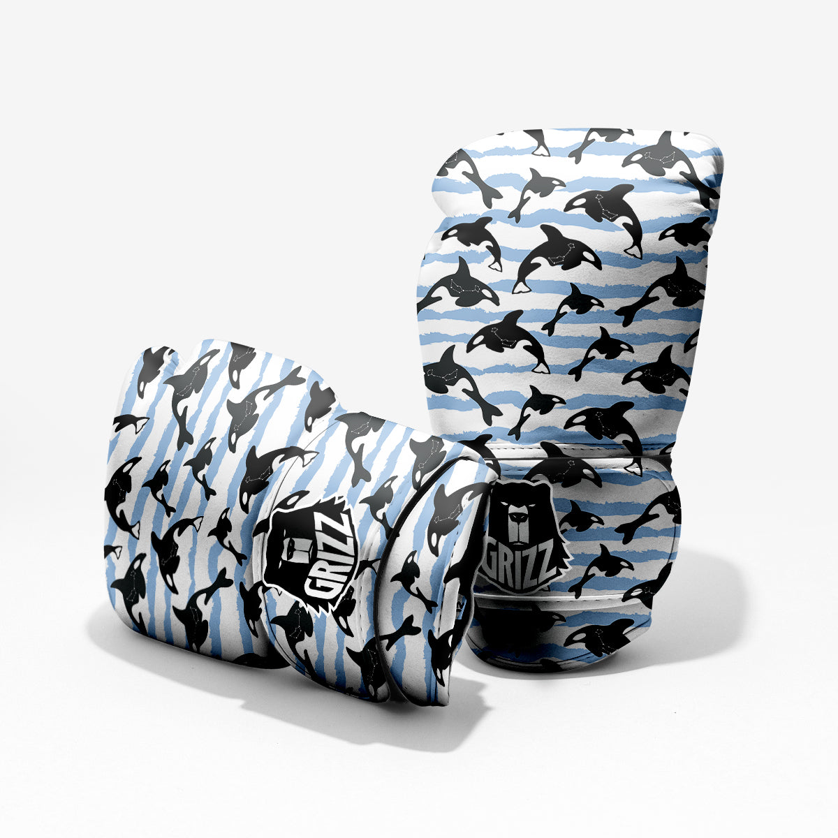 Striped Killer Whale Blue Print Pattern Pro Boxing Glove