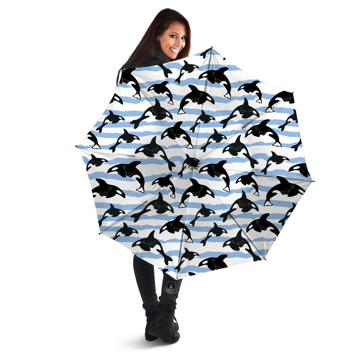 Striped Killer Whale Blue Print Pattern Umbrella-grizzshop