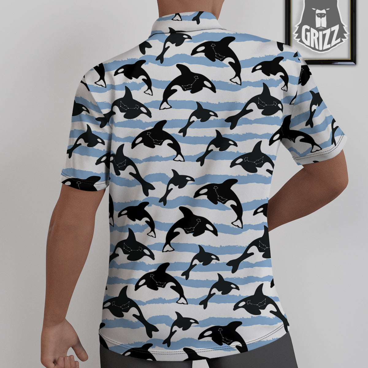 Striped Killer Whale Blue Print Pattern Untucked Shirts-grizzshop