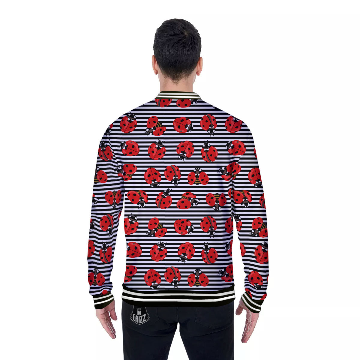 Striped Ladybug Print Pattern Baseball Jacket-grizzshop
