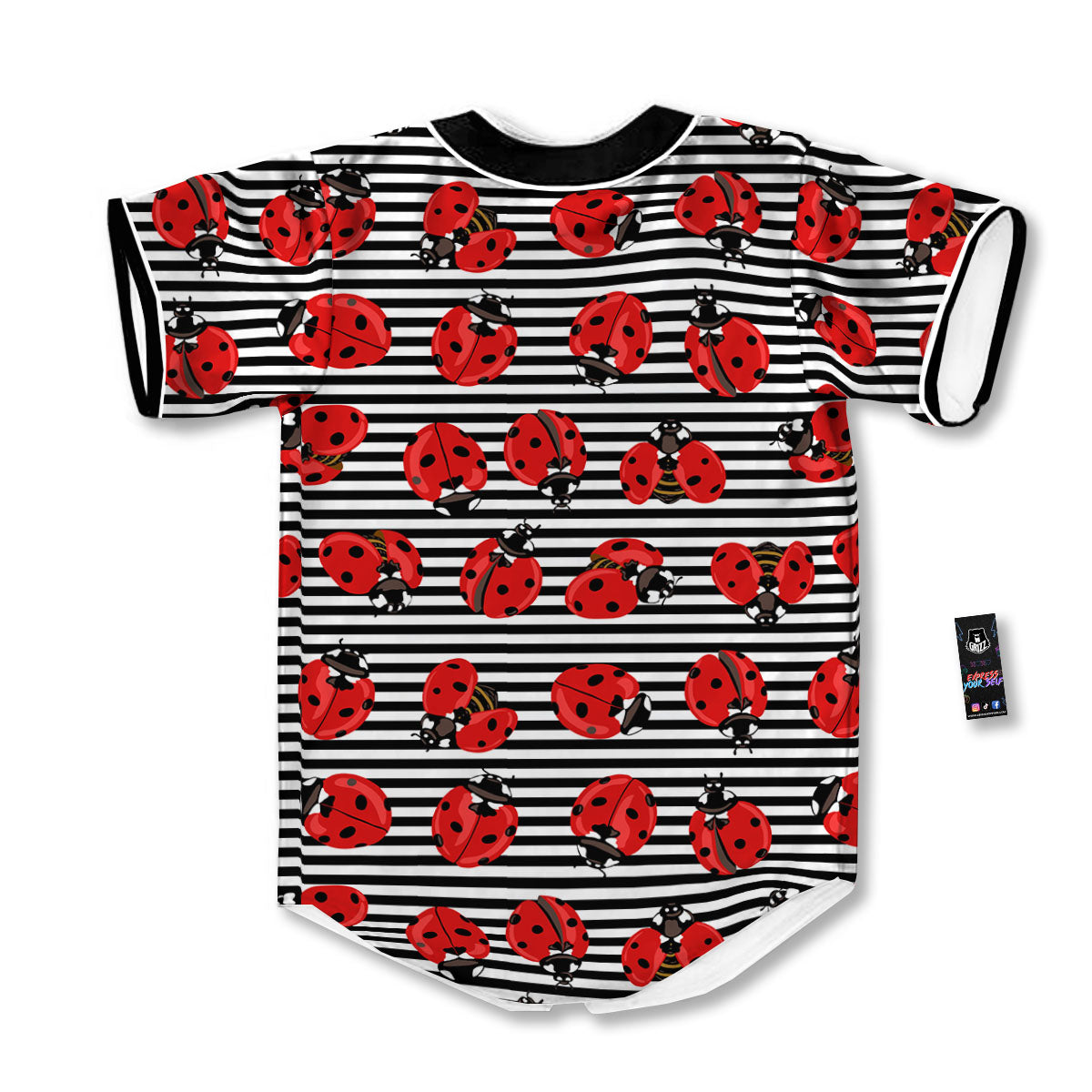 Striped Ladybug Print Pattern Baseball Jersey-grizzshop