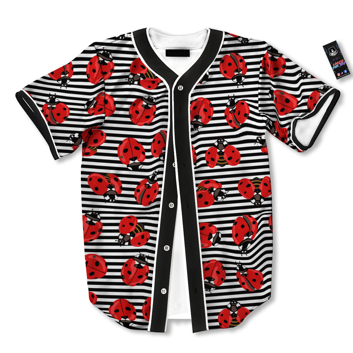 Striped Ladybug Print Pattern Baseball Jersey-grizzshop