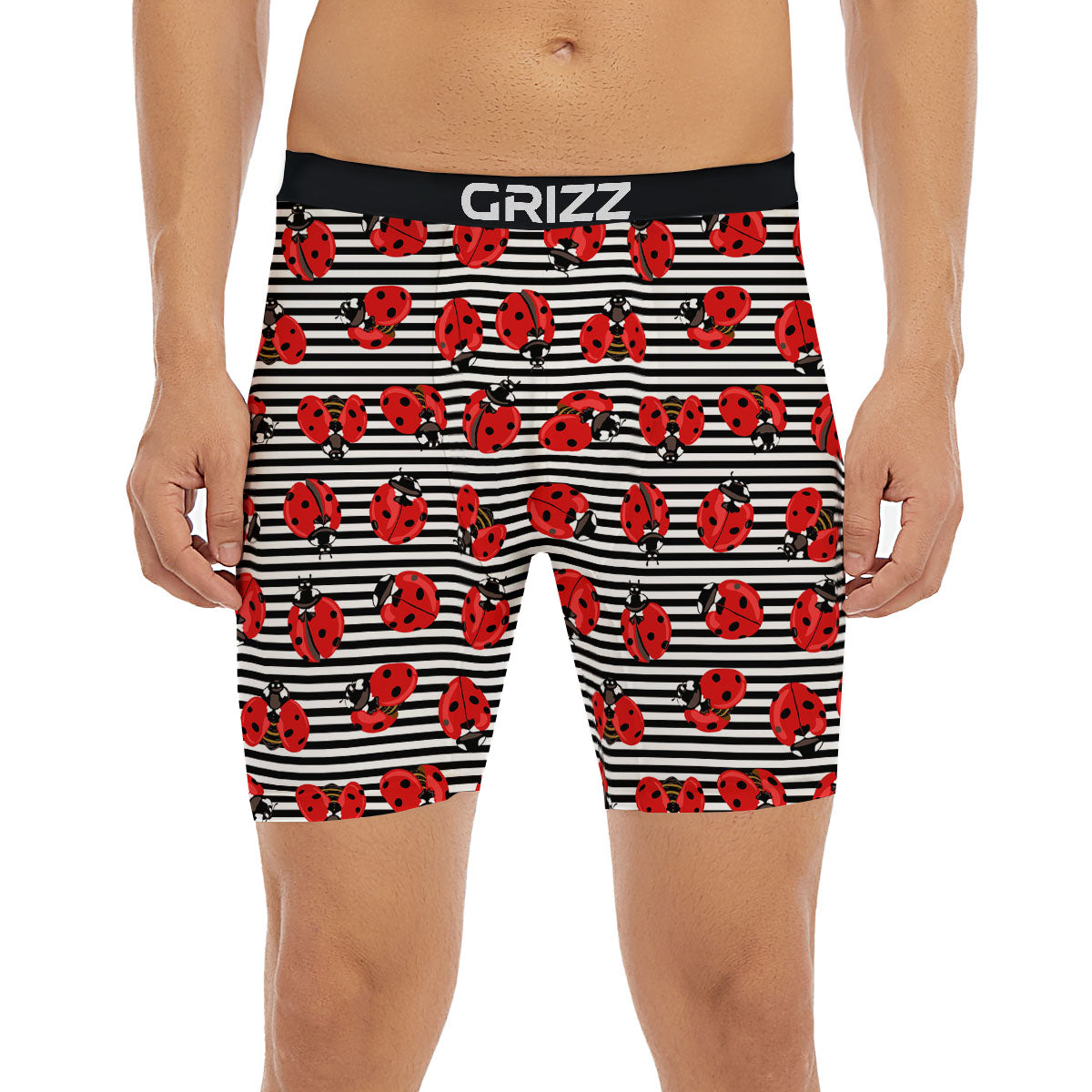 Striped Ladybug Print Pattern Boxer Briefs-grizzshop