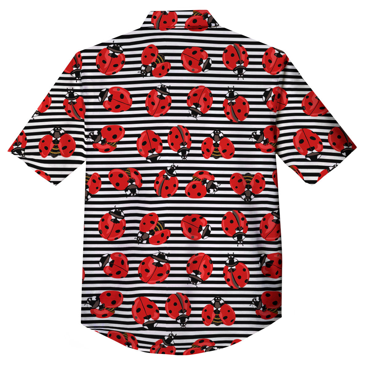 Striped Ladybug Print Pattern Button Up Shirt-grizzshop