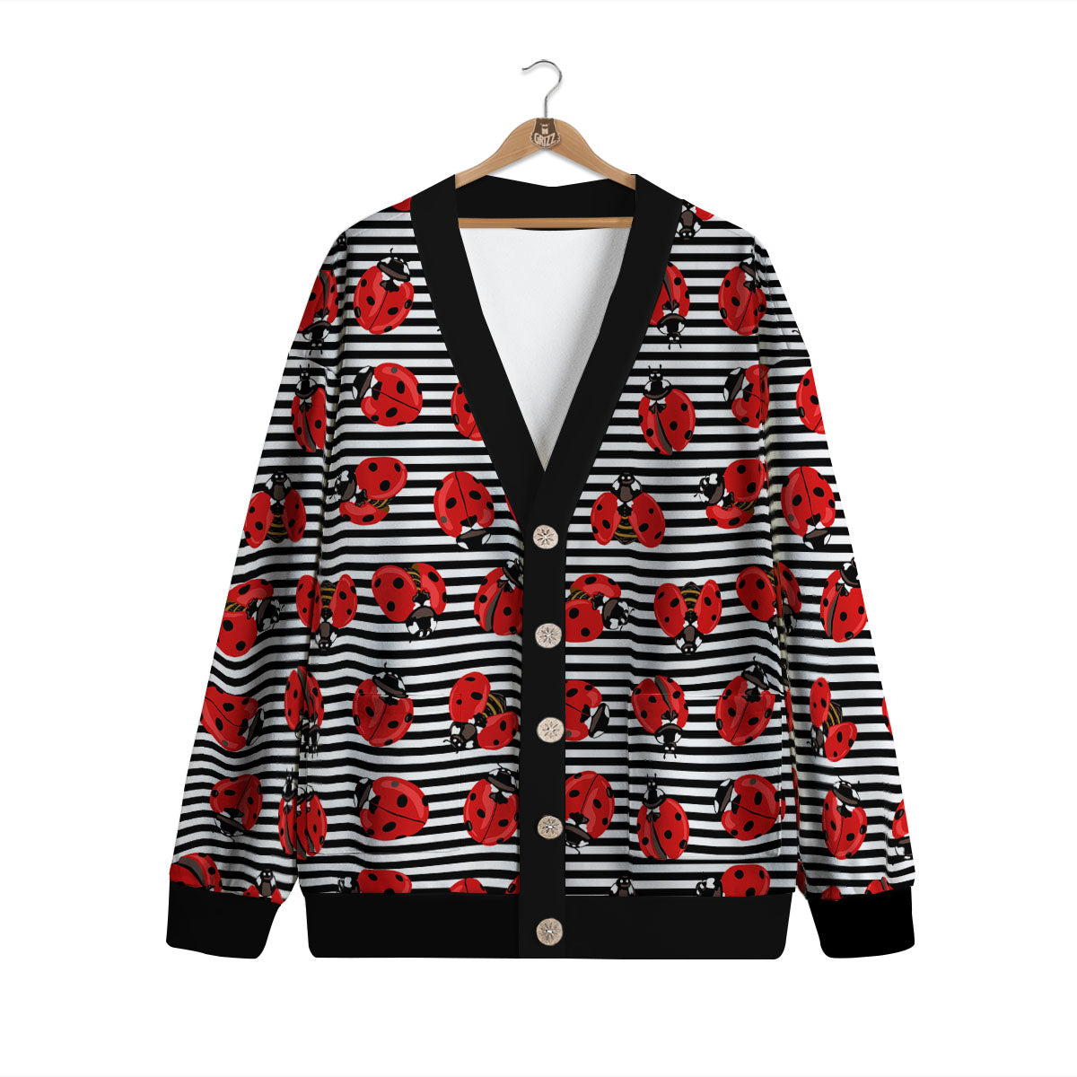 Striped Ladybug Print Pattern Cardigan-grizzshop