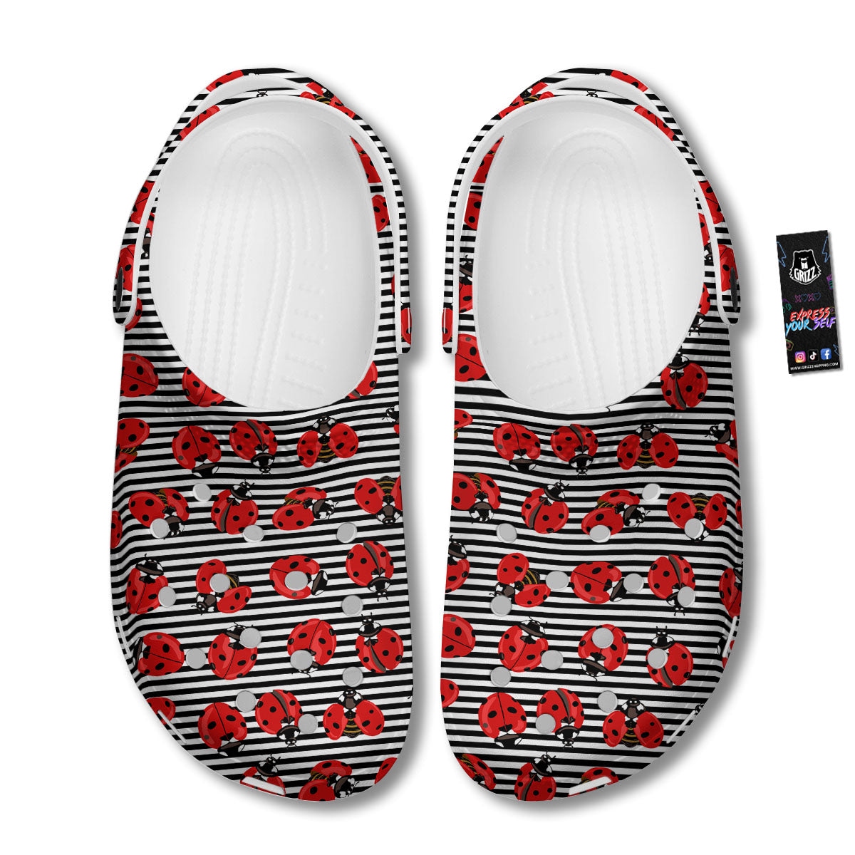 Striped Ladybug Print Pattern Clog-grizzshop