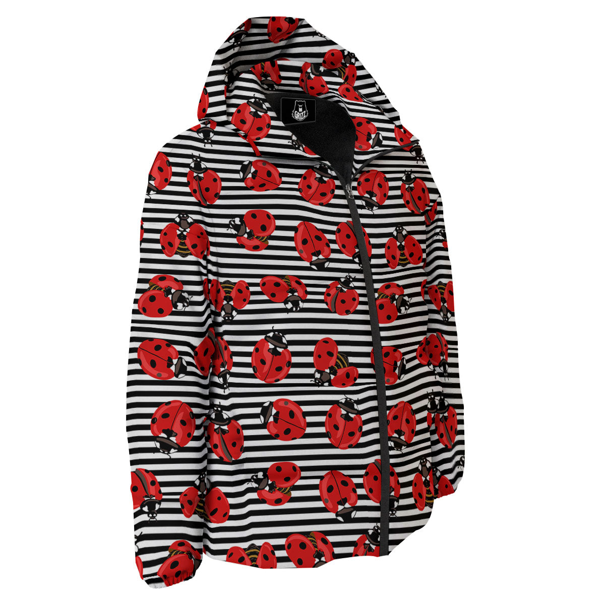 Striped Ladybug Print Pattern Down Jacket-grizzshop