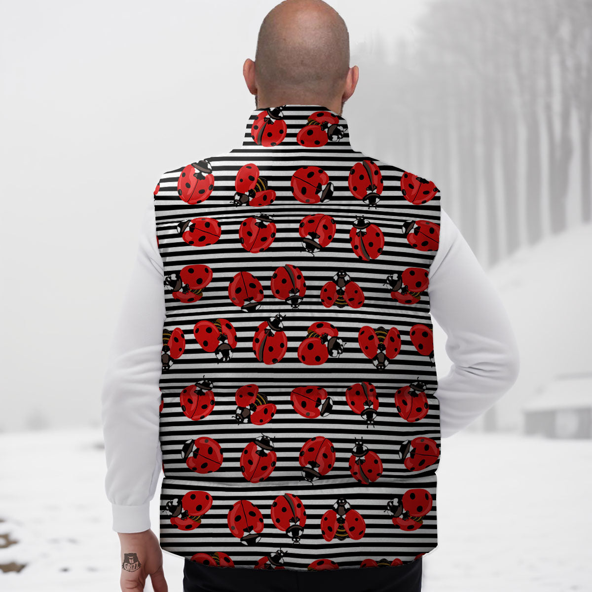 Striped Ladybug Print Pattern Down Vest