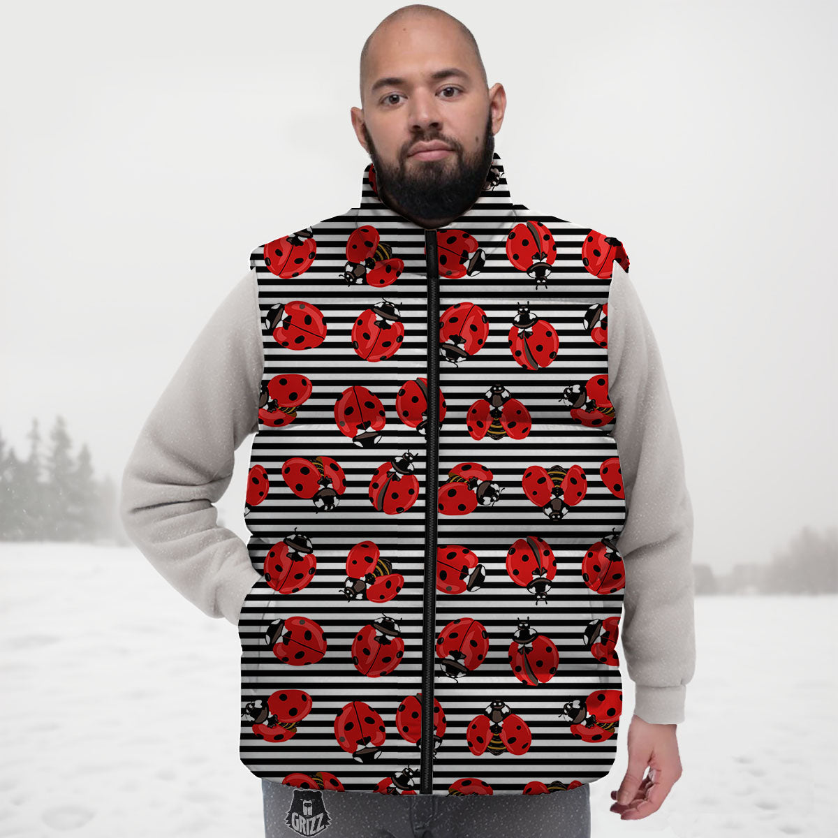 Striped Ladybug Print Pattern Down Vest
