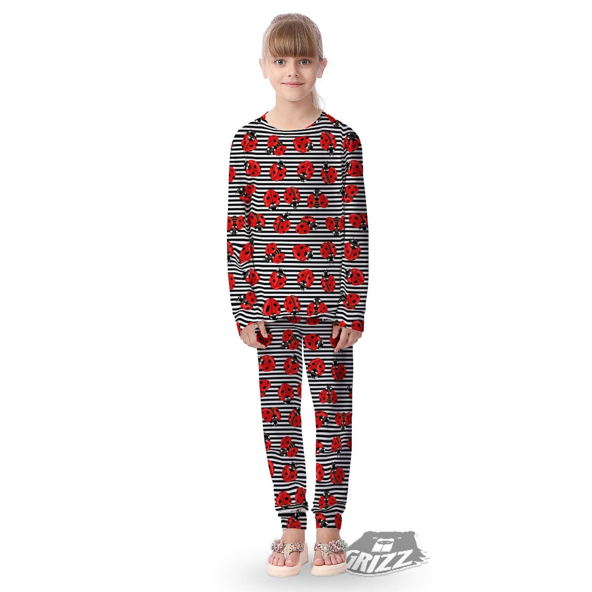 Striped Ladybug Print Pattern Kid's Pajamas-grizzshop