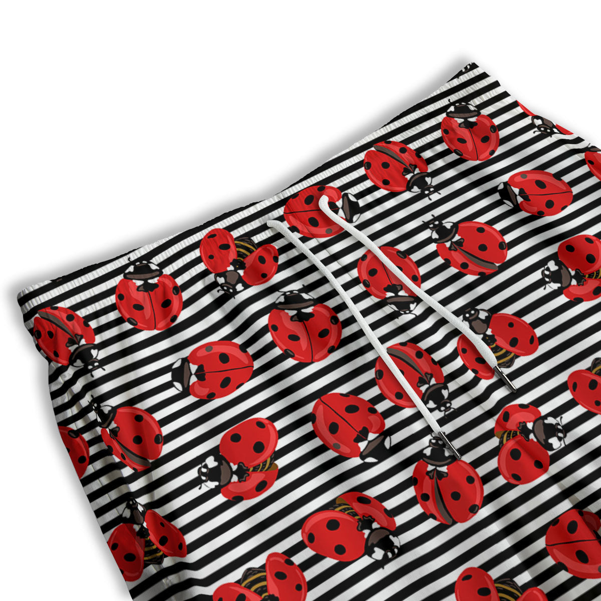 Striped Ladybug Print Pattern Men's Athletic Shorts