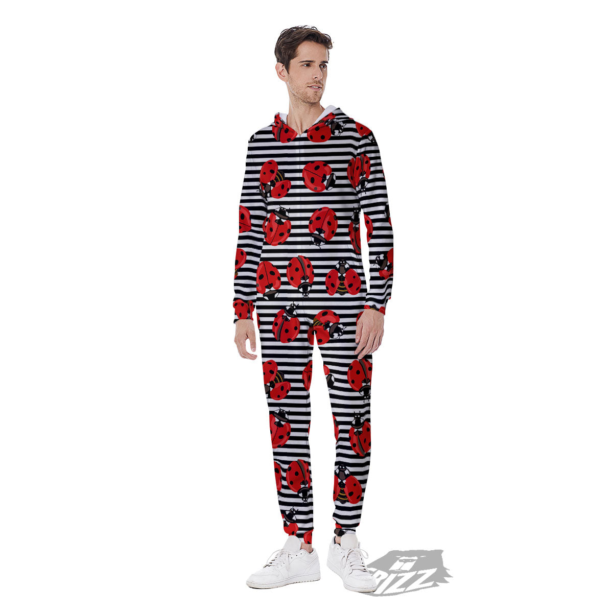 Striped Ladybug Print Pattern Men's Jumpsuit-grizzshop