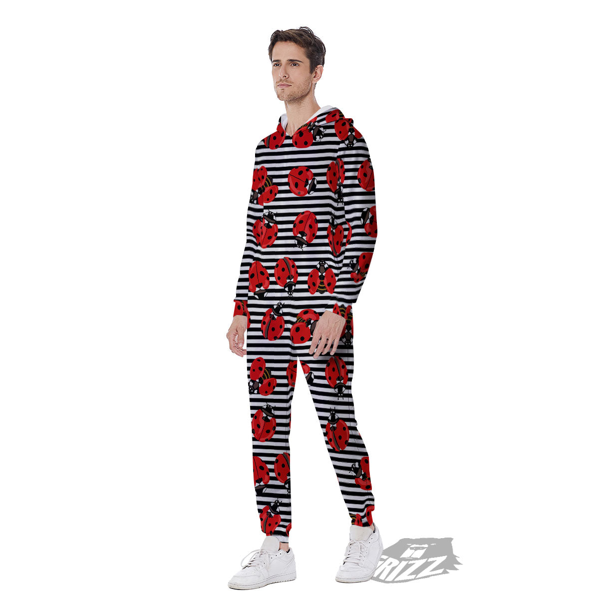 Striped Ladybug Print Pattern Men's Jumpsuit-grizzshop