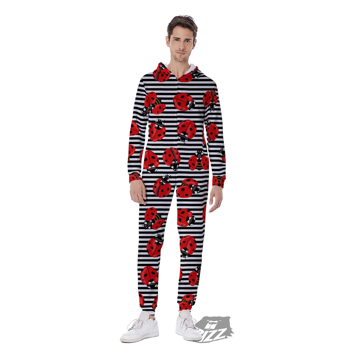 Striped Ladybug Print Pattern Men's Jumpsuit-grizzshop