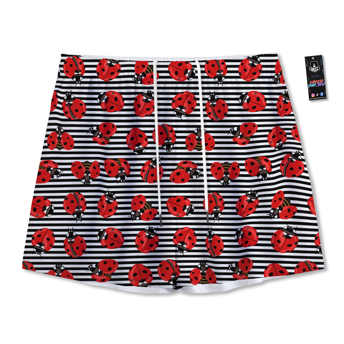Striped Ladybug Print Pattern Mesh Shorts