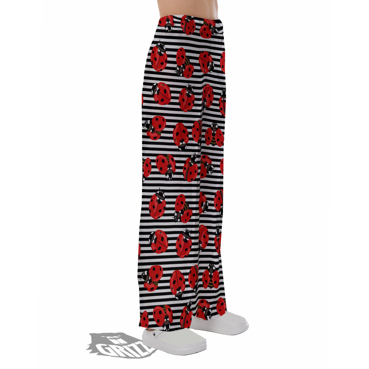 Striped Ladybug Print Pattern Pajama Pants-grizzshop