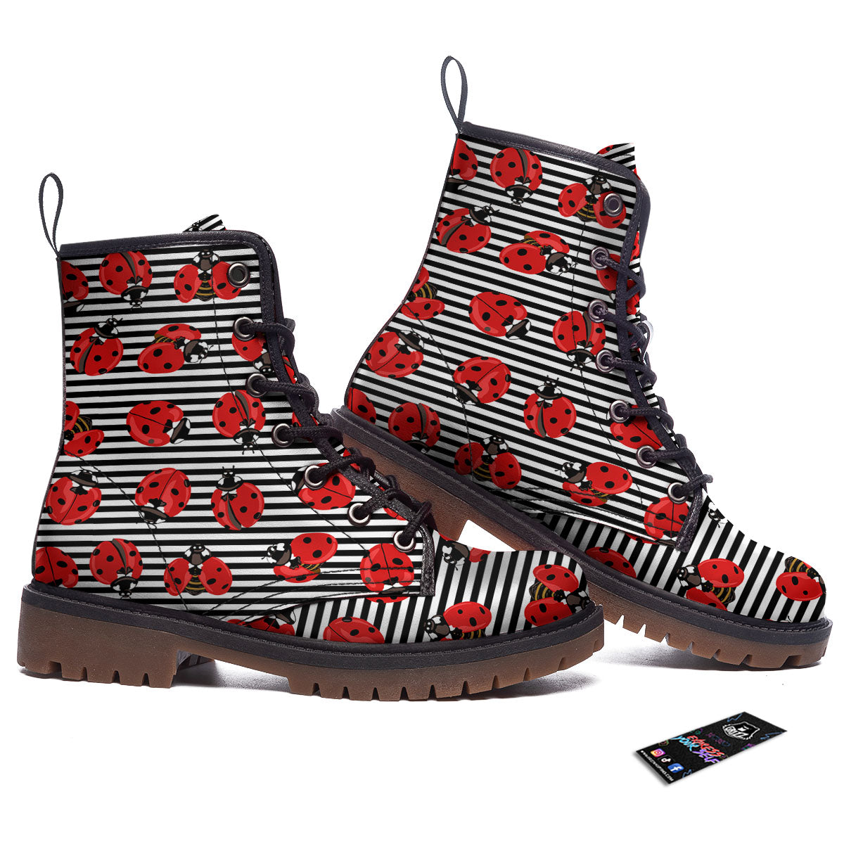 Striped Ladybug Print Pattern Work Boots-grizzshop