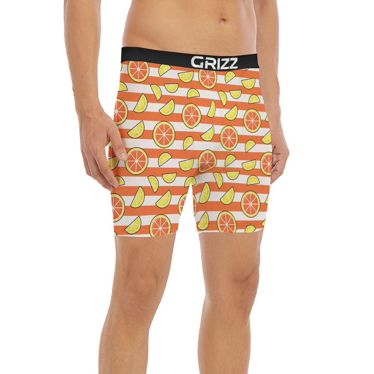 Striped Lemon And Orange Print Pattern Boxer Briefs-grizzshop
