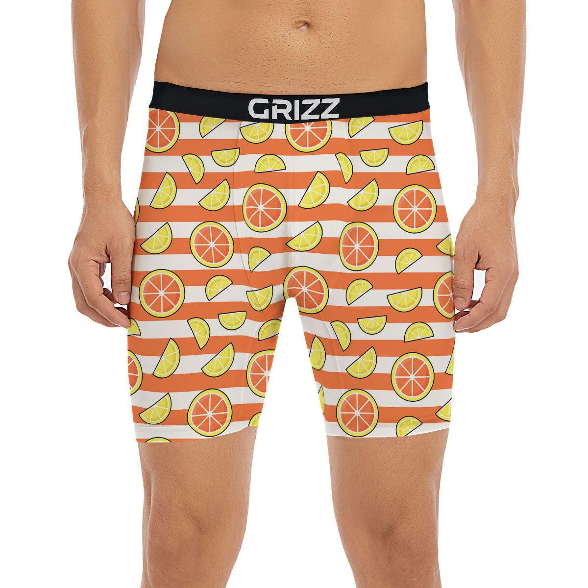 Striped Lemon And Orange Print Pattern Boxer Briefs-grizzshop