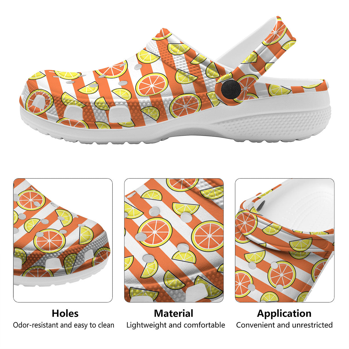 Striped Lemon And Orange Print Pattern Clog-grizzshop