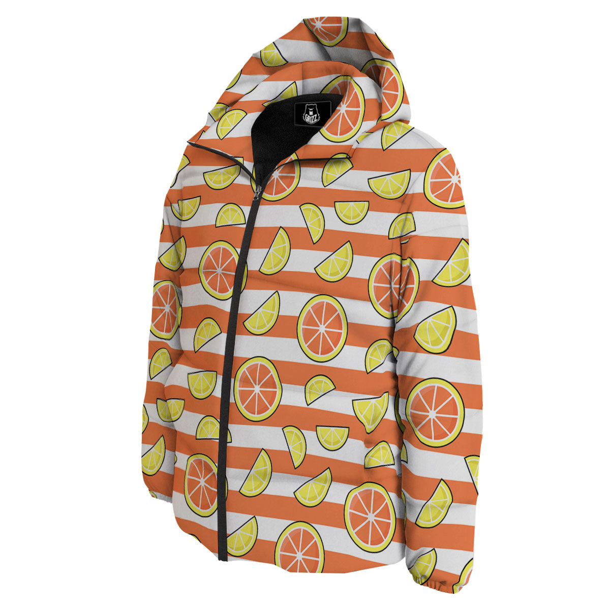 Striped Lemon And Orange Print Pattern Down Jacket-grizzshop