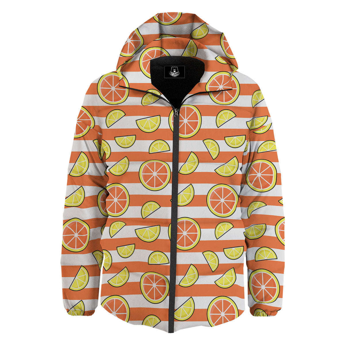 Striped Lemon And Orange Print Pattern Down Jacket-grizzshop