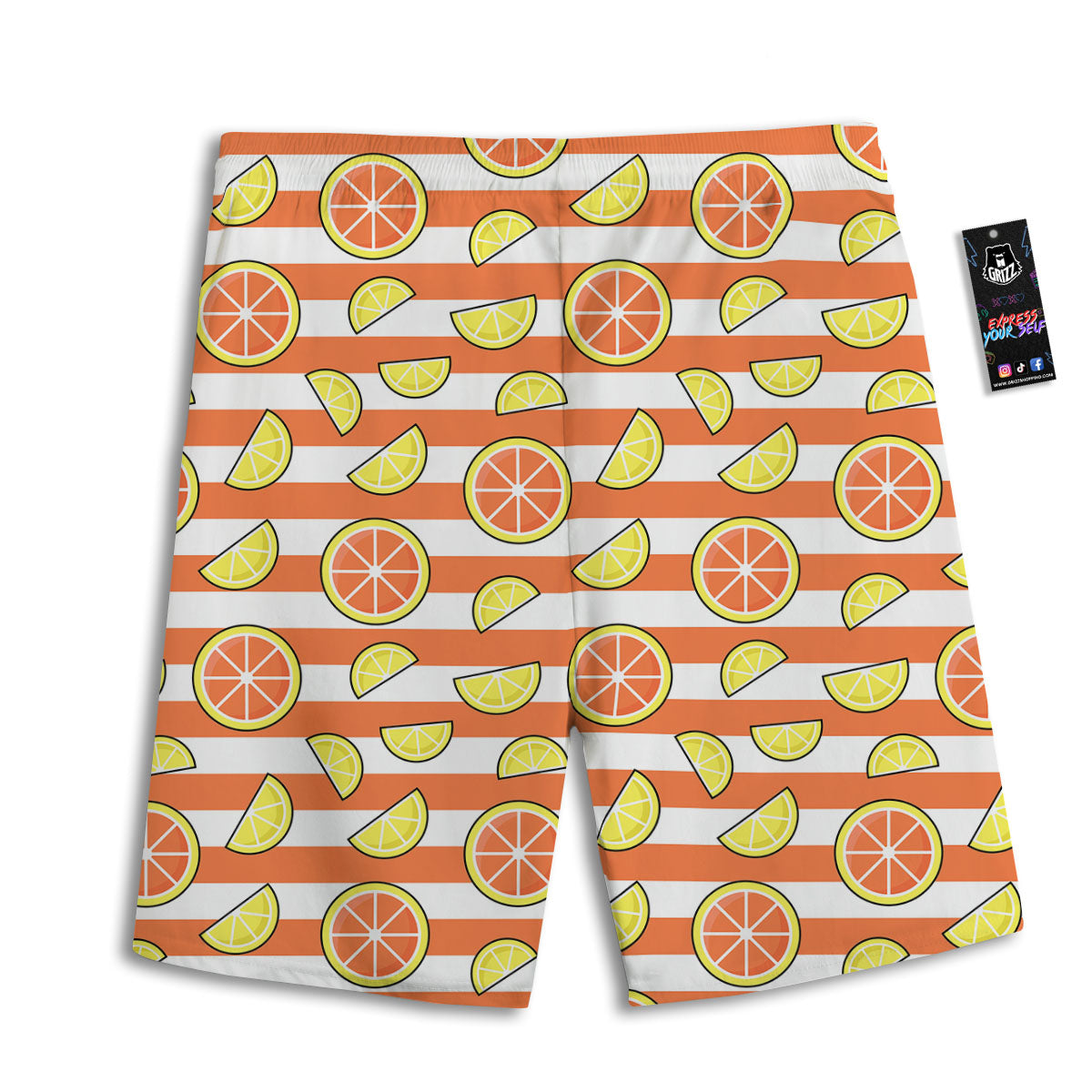 Striped Lemon And Orange Print Pattern Men's Athletic Shorts