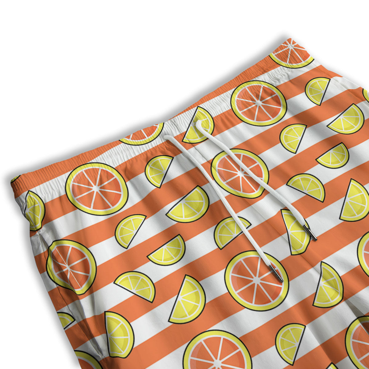 Striped Lemon And Orange Print Pattern Men's Athletic Shorts