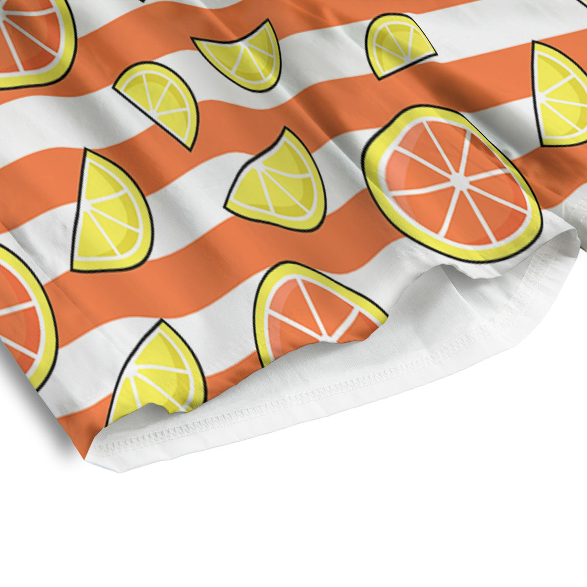Striped Lemon And Orange Print Pattern Men's Athletic Shorts