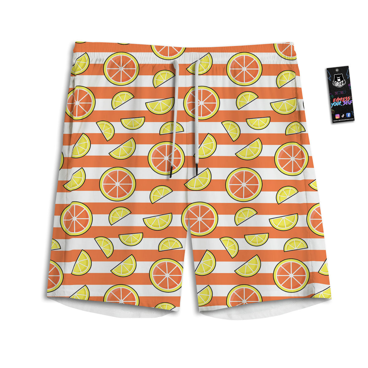 Striped Lemon And Orange Print Pattern Men's Athletic Shorts