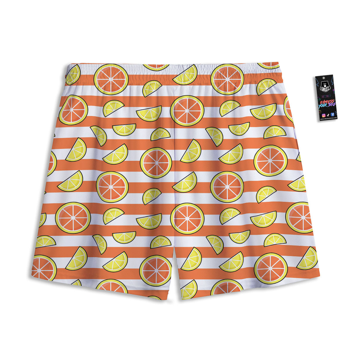 Striped Lemon And Orange Print Pattern Mesh Shorts
