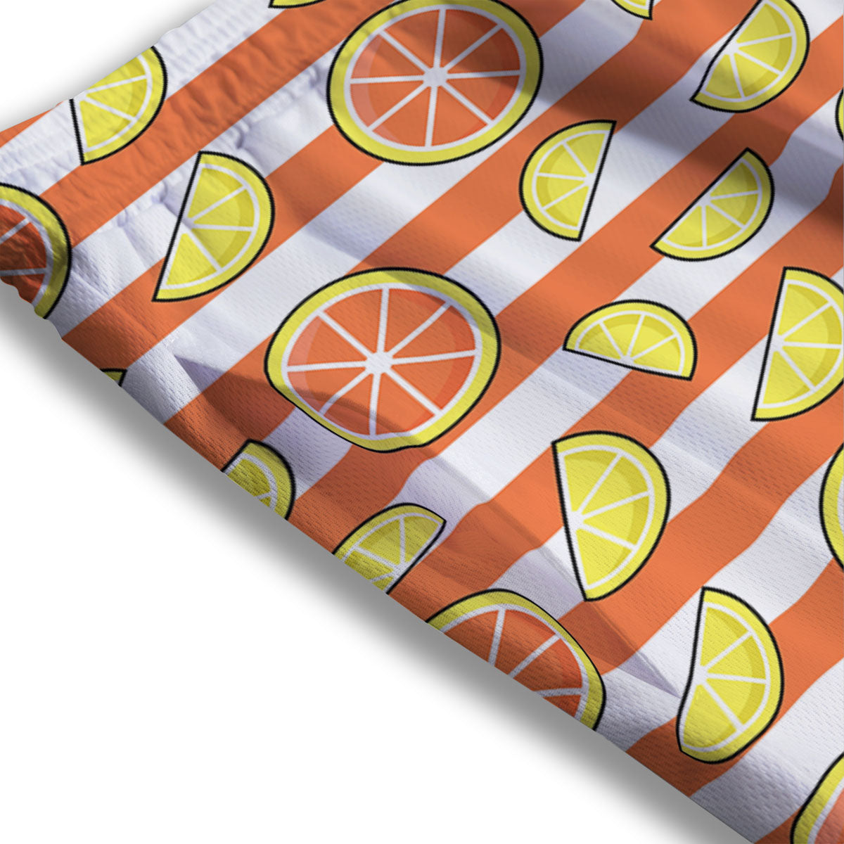 Striped Lemon And Orange Print Pattern Mesh Shorts