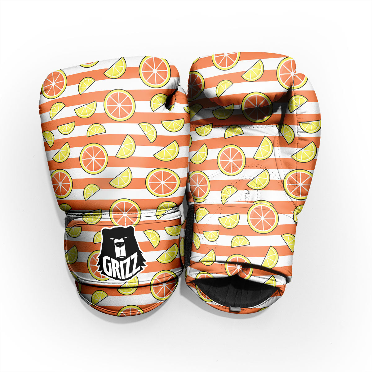 Striped Lemon And Orange Print Pattern Pro Boxing Glove