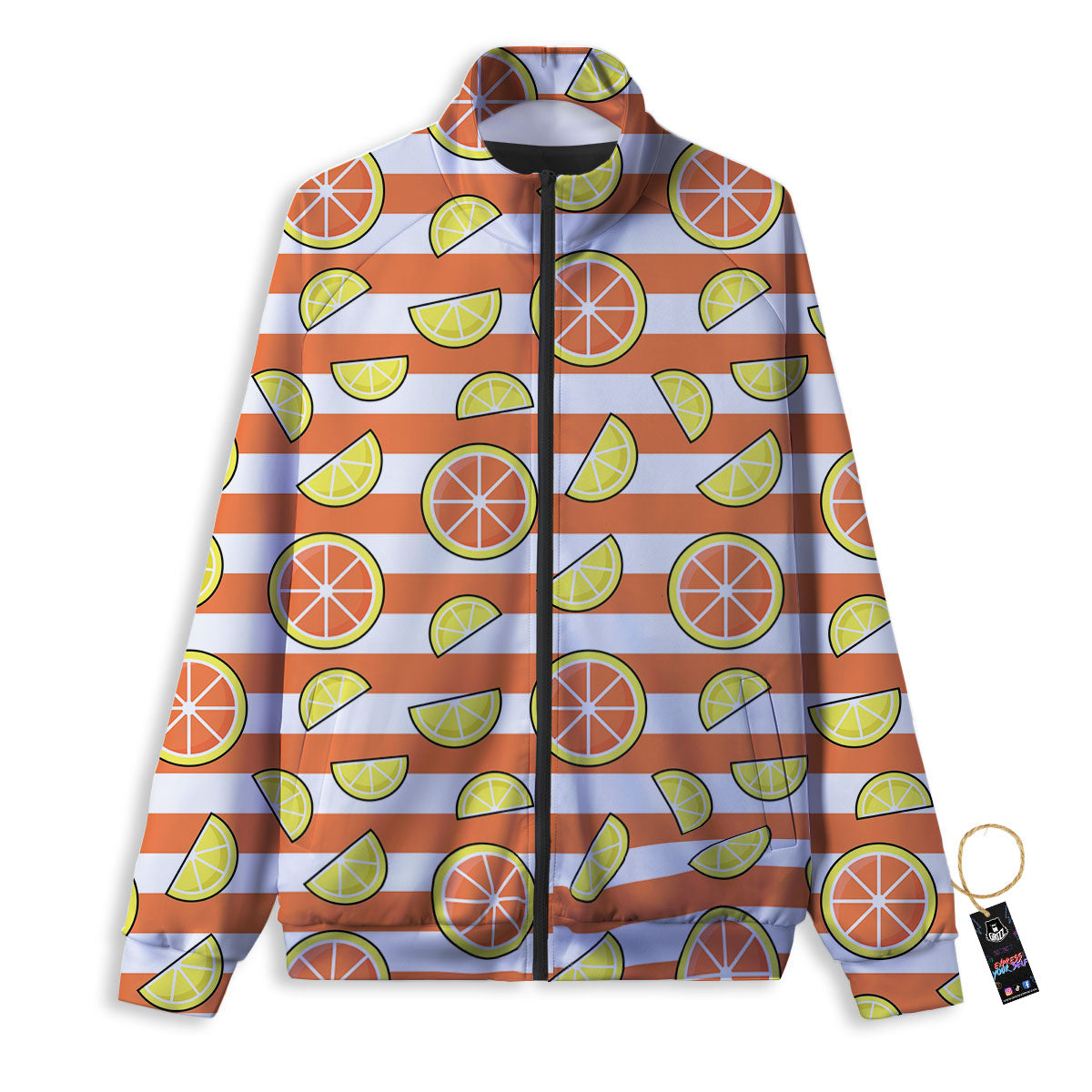 Striped Lemon And Orange Print Pattern Track Jacket-grizzshop