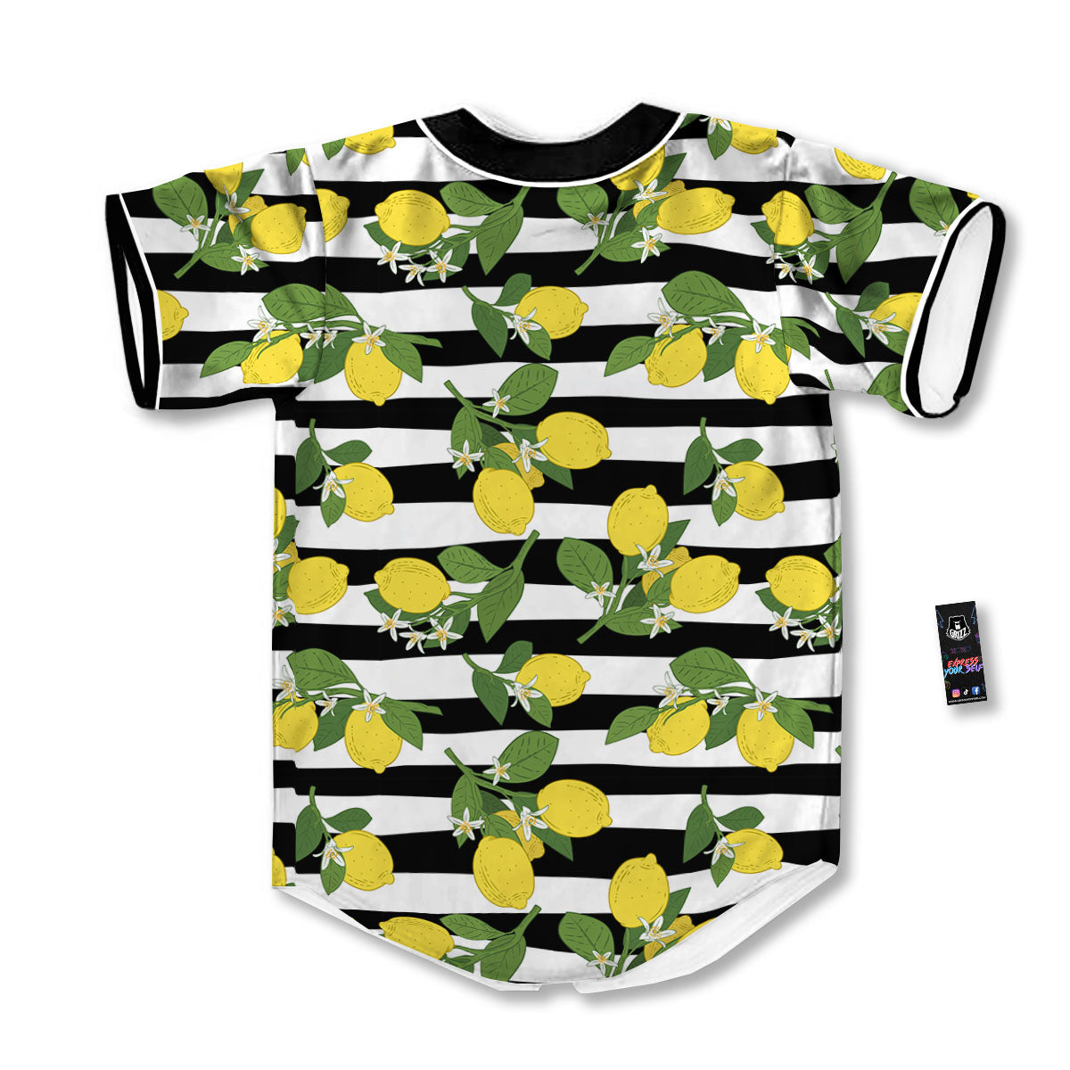 Striped Lemon Print Pattern Baseball Jersey-grizzshop